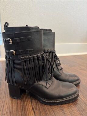 Valentino Black Leather Fringe Ankle Boots
